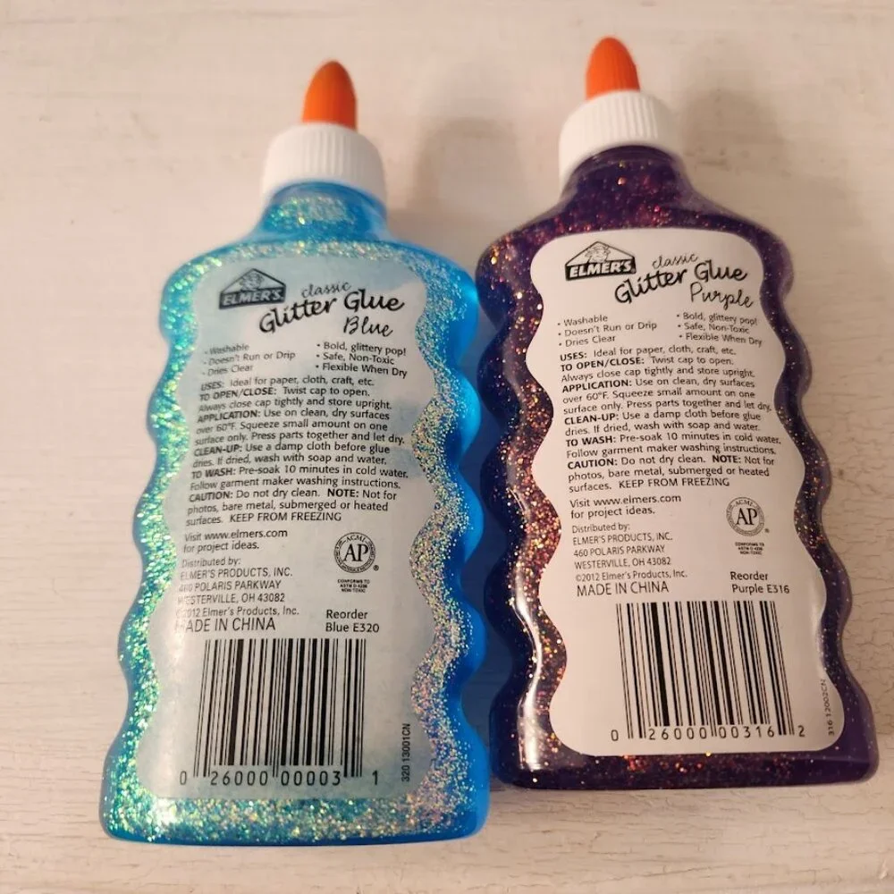 New 2x Elmer's Liquid Glitter Glue Blue purple school supplies Slime arts crafts